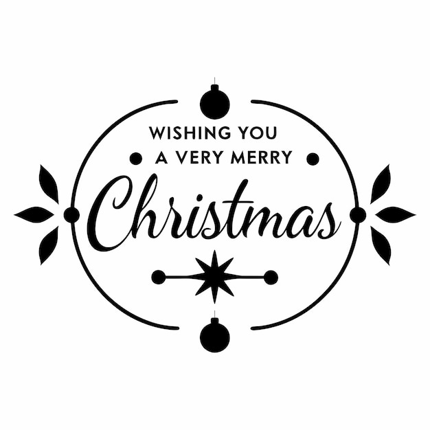 Weihnachts-Typografie-Design mit festlichen Ornamenten Schwarz-Weiß-Feiertagsgruß