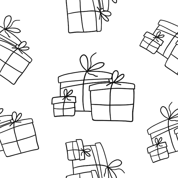 Weihnachts- und Neujahrsgeschenke nahtloses Muster im Umriss-Doodlestyle