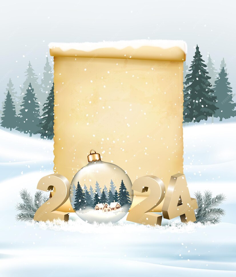 Weihnachts- und neujahrshintergrund mit goldenen 2024 zahlen und 