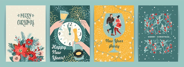 Vektor weihnachts- und neujahrsillustration für karten und andere verwendung trendy retro-stil vektor-design-vorlagen