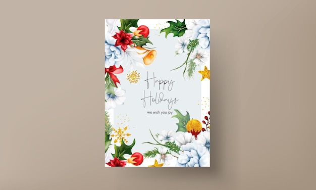Weihnachts- und neujahrskarte mit aquarell-weihnachtsblumen und -blättern