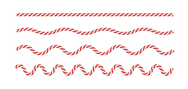 Weihnachts-zuckerstange-wellenlinie mit rot-weiß gestreiften weihnachtslinie mit gestreiftem süßigkeiten-lutscher-muster weihnachts- und neujahrselement vektorillustration isoliert auf weißem hintergrund
