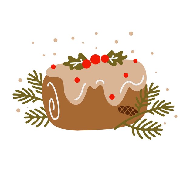 Vektor weihnachtsbäckerei cartoon cupcake kuchen tannenzweige