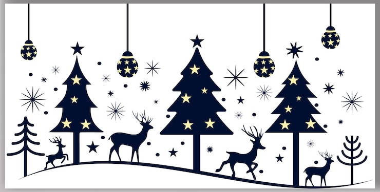 Vektor weihnachtsbäume rentiere und sterne in verschiedenen designvektoren