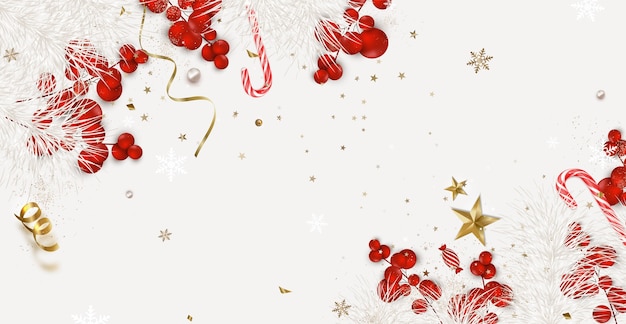 Weihnachtsbanner Flaches Lay-Design mit Weihnachtsdekoration