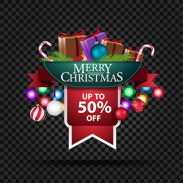 Weihnachtsbanner mit 50% rabatt und geschenken