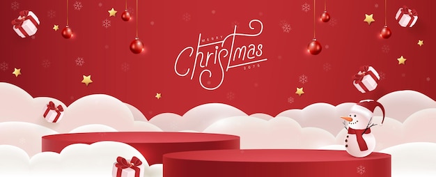 Vektor weihnachtsbanner mit zylindrischer form und festlicher dekoration