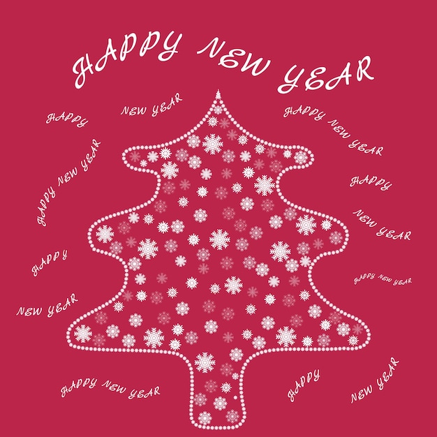 Weihnachtsbaum aus Schneeflocken auf dem Hintergrund von Viva Magenta und der Inschrift Happy New Year Vector Holiday Illustration