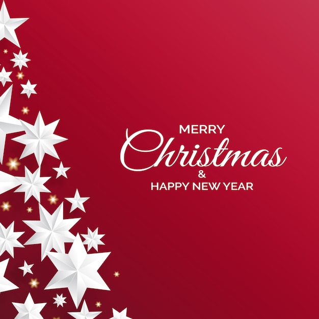 Weihnachtsbaum aus silbernen Sternen auf rotem Hintergrund Kreative Weihnachtsgrußkarte