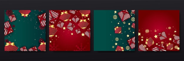Weihnachtsbaum, ball, weihnachtselemente und dekorationen mit quadratischer social-media-vorlage. frohe weihnachten und frohe feiertage-karten. weihnachten neujahr winterurlaub grußkarten mit dekoration