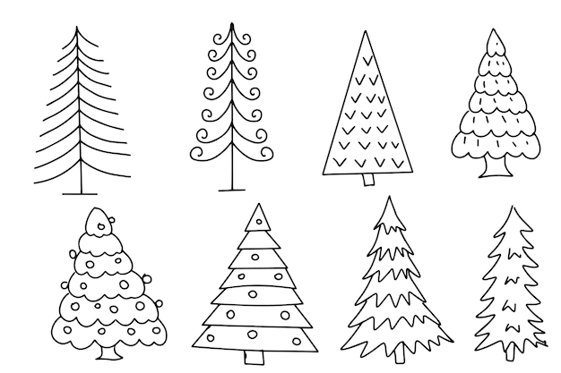 Weihnachtsbaum doodle liniengrafik bäume natur für weihnachten, neujahr, feiertage