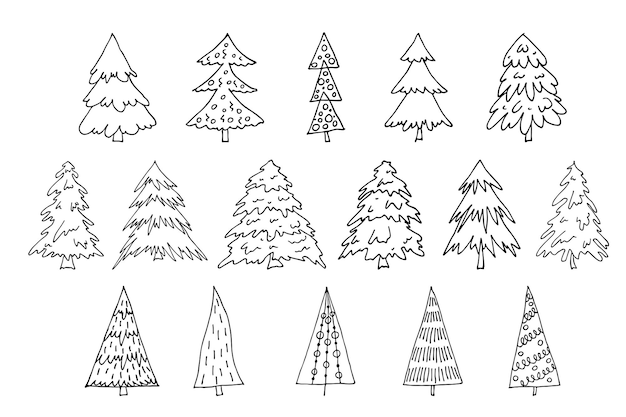 Vektor weihnachtsbaum handgezeichnete cliparts spruce doodle set einzelnes element für kartendruck-design-dekor