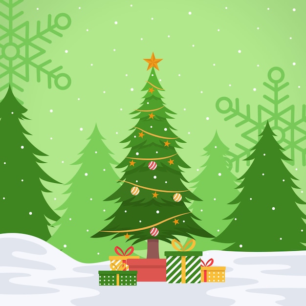 Weihnachtsbaum-Hintergrundillustration im flachen Design