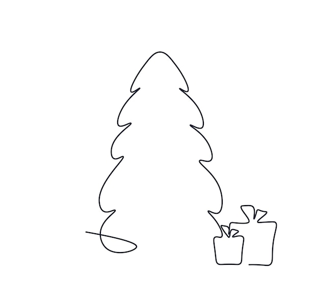 Weihnachtsbaum mit Geschenken in durchgehender Linie