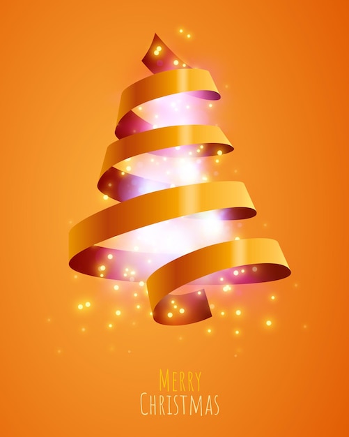 Weihnachtsbaum mit goldenem band frohe weihnachten und ein frohes neues jahr banner