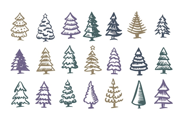 Weihnachtsbaum-set handgezeichnete illustrationen