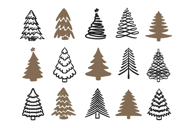 Weihnachtsbaum-set, handgezeichnete illustrationen.