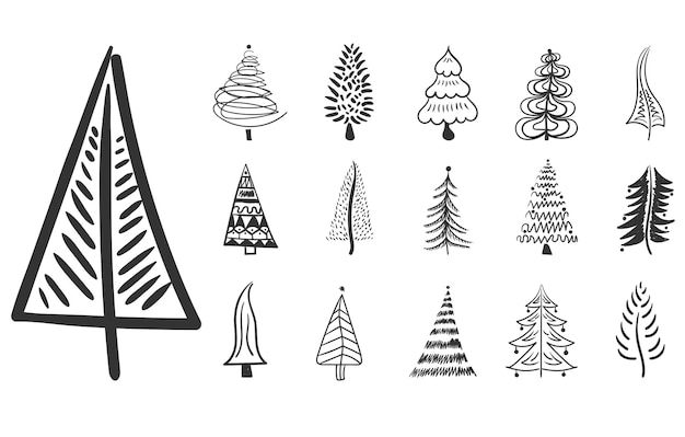 Weihnachtsbaum-Symbol Pinsel handgezeichnete Strichtinte-Design-Gekritzeltinte für festliche Dekoration des neuen Jahres