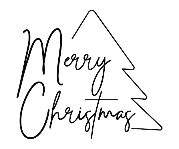 Vektor weihnachtsbaum und frohe weihnachten-handschrift-kalligraphie isoliert auf weißem hintergrund