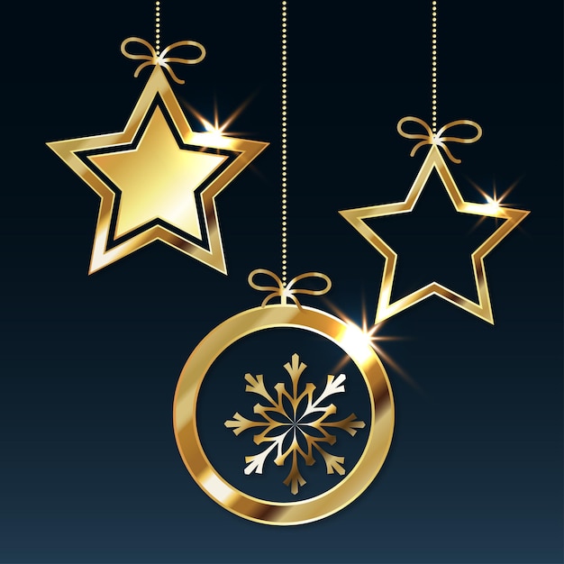Weihnachtsbaumdekoration aus Gold und Weihnachtenkugeln