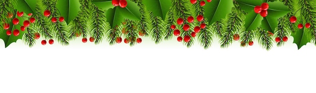 Weihnachtsbaumrand mit Holly Berry auf weißem Hintergrund