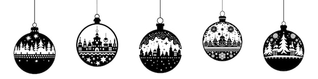 Vektor weihnachtsbaumspielzeug-symbol schwarze silhouette der weihnachtskugel vektorzeichnung isoliertes objekt am pfingstmontag