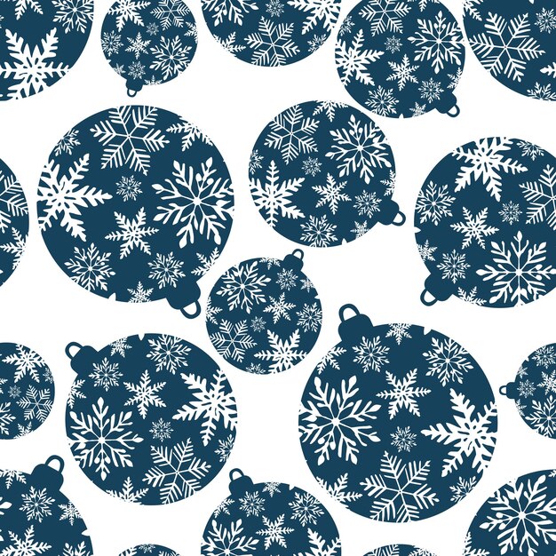 Vektor weihnachtsblau nahtloses muster mit kugeln und schneeflocken