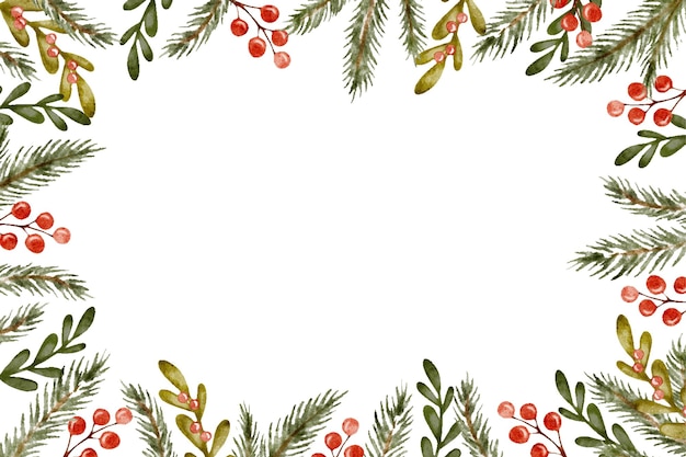 Weihnachtsblumenrahmen mit Kopierraum Aquarellvorlage Heiligbeeren Tannenzweigbaum