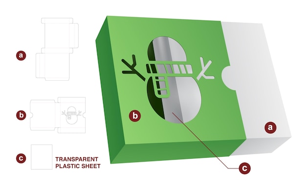 Vektor weihnachtsbox gestanzte vorlage und 3d-modell