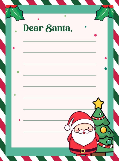 Weihnachtsbriefvorlage für kinder auf geschmücktem blatt mit weihnachtsbaumvektor
