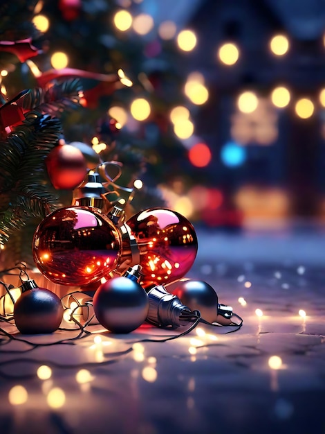 Vektor weihnachtsdekoration mit schönen lichtern im freien