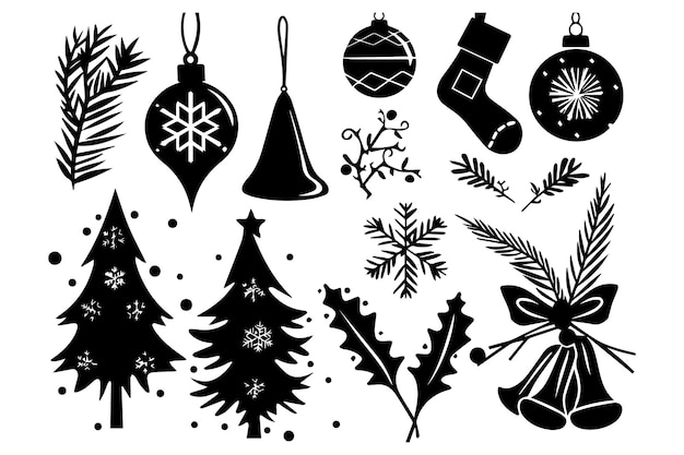 Weihnachtselemente mit schwarzen Silhouetten