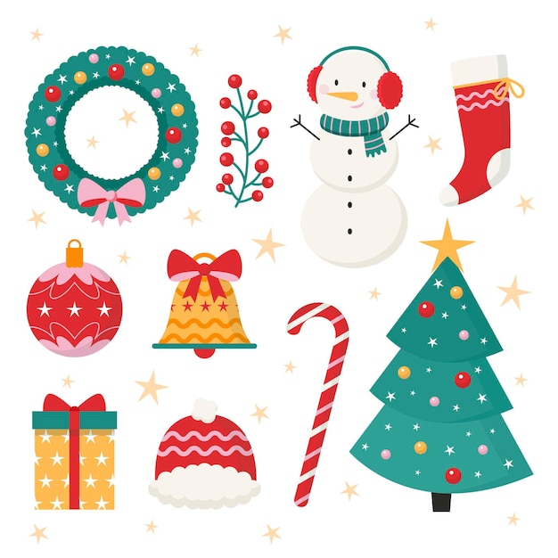 Weihnachtselementsammlung im flachen Design