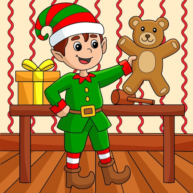Weihnachtself farbige cartoon-illustration