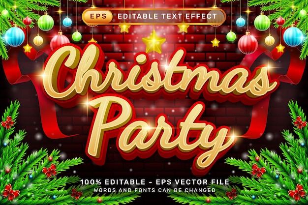 Weihnachtsfeier 3D-Text-Effekt und bearbeitbarer Texteffekt mit Weihnachten-Element-Hintergrund