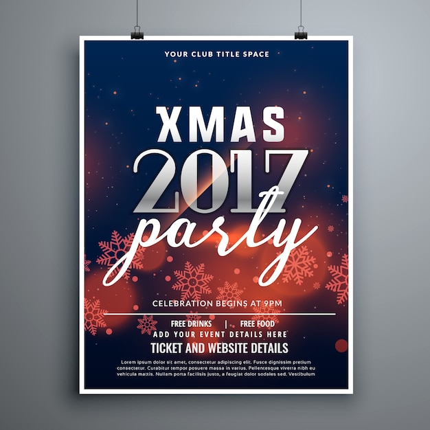 Vektor weihnachtsfeier einladung poster design mit schneeflocken