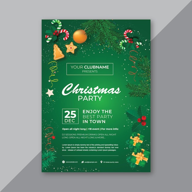 Weihnachtsfeier Flyer Vorlage Grünes Farbdesign