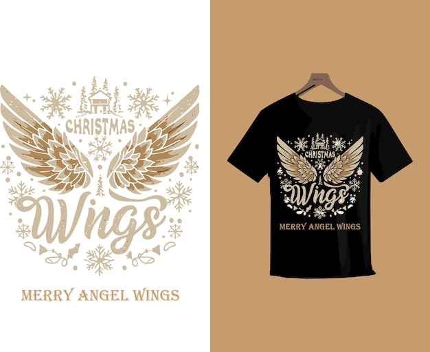 Vektor weihnachtsflügel t-shirt-design dekorativ mit weihnachtsartikeln vektor