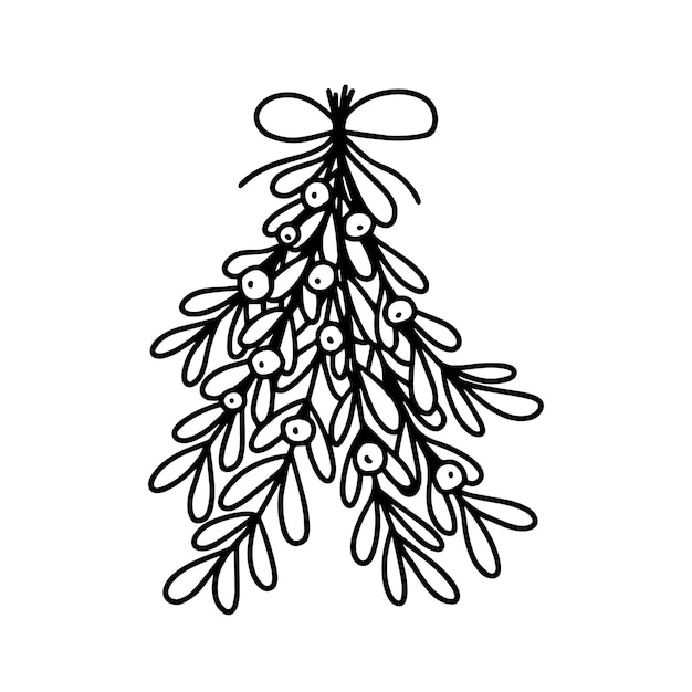 Vektor weihnachtsgekritzelzweig des weißen mistelzweigs gebunden mit bogenvektorillustration