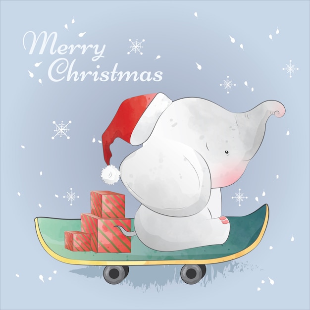 Weihnachtsgeschenk auf dem weg mit baby elephant
