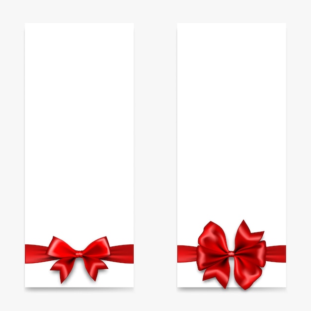 Weihnachtsgeschenkpapierfahne mit roter satinschleife draufsicht realistischer 3d-vektorgutschein