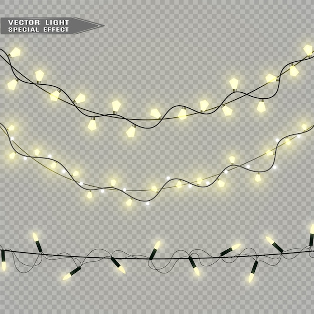 Weihnachtsgirlande String Lichter lokalisiert auf transparentem Hintergrund.