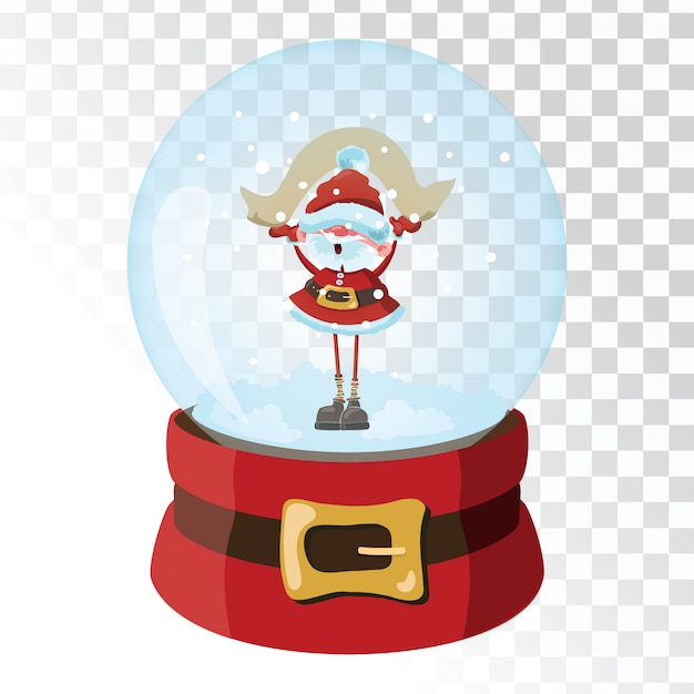 Weihnachtsglas zauberkugel mit weihnachtsmann. transparente glaskugel mit schneeflocken.