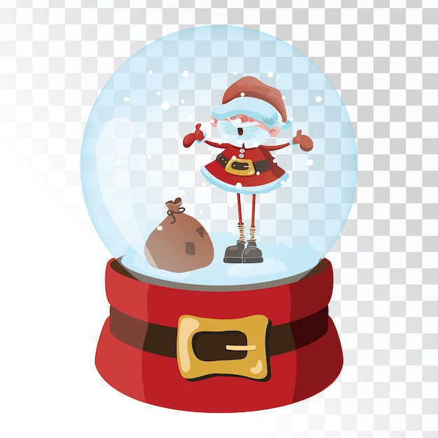 Vektor weihnachtsglas zauberkugel mit weihnachtsmann. transparente glaskugel mit schneeflocken.