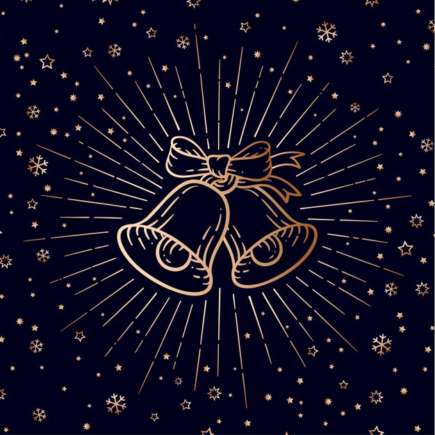 Weihnachtsglocken. Goldenes Zeichen klingelt Glocken mit Lichtstrahlen