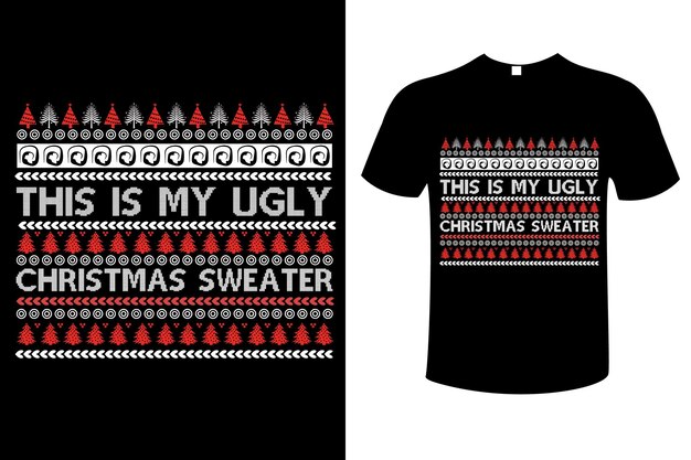Weihnachtsgrafik-T-Shirt-Design-Vektor. Weihnachtsmann, fröhlich, Pullover, hässlich, Muster, Geschenk, Karte, Party,