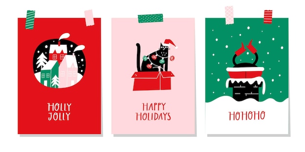 Weihnachtsgrußkarten mit schriftzug und handgezeichneten designelementen