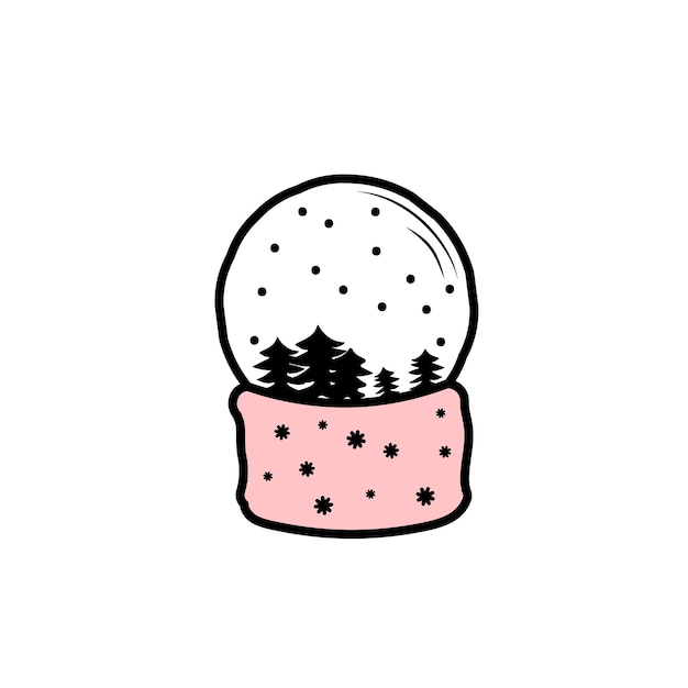 Weihnachtshandgezeichneter schneeball doodle neujahrsball mit wasser und schnee vektorillustration