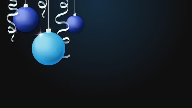 Vektor weihnachtshintergrund. blaue und cyanblaue weihnachtskugeln und silberner serpentin. teil 2.