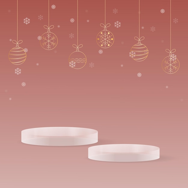 Vektor weihnachtshintergrund mit glaspodest und rosa hintergrund